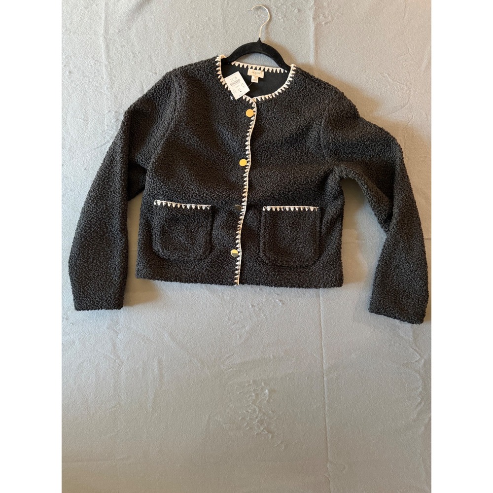 J.Crew Black Faux Fur Boucle Lady Jacket Gold Button Trim CL173 Womens Small NEW
